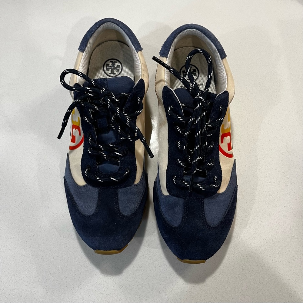 Tory Burch White and Blue Sneakers Retro-Inspired Design